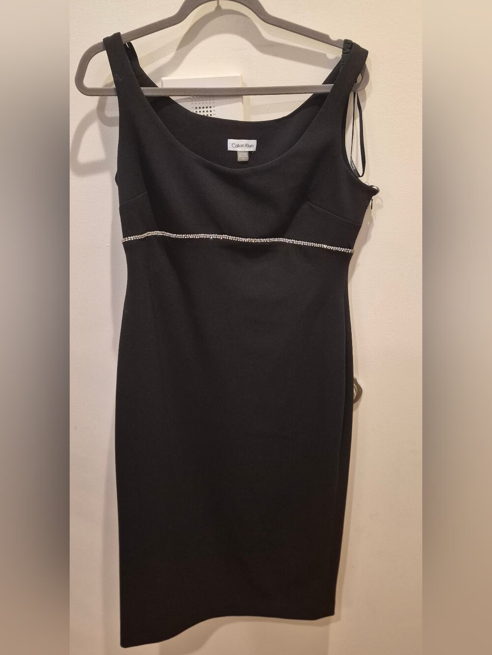 Calvin Klein Black Embellished Waist Sheath Dress
